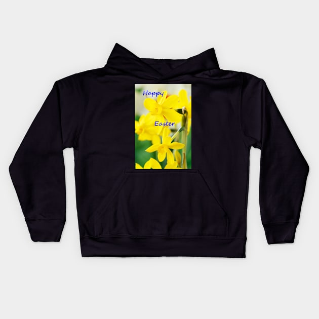 Narcissus  'Twinkling Yellow'  Daffodil with Happy Easter message Kids Hoodie by chrisburrows